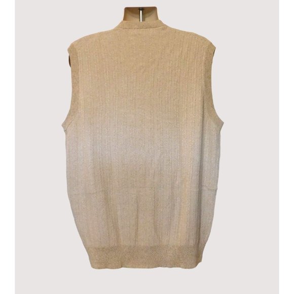 Roundtree and Yorke Sweater Vest Mens XL Heather Beige White Sleeveless Buttons - Picture 3 of 6
